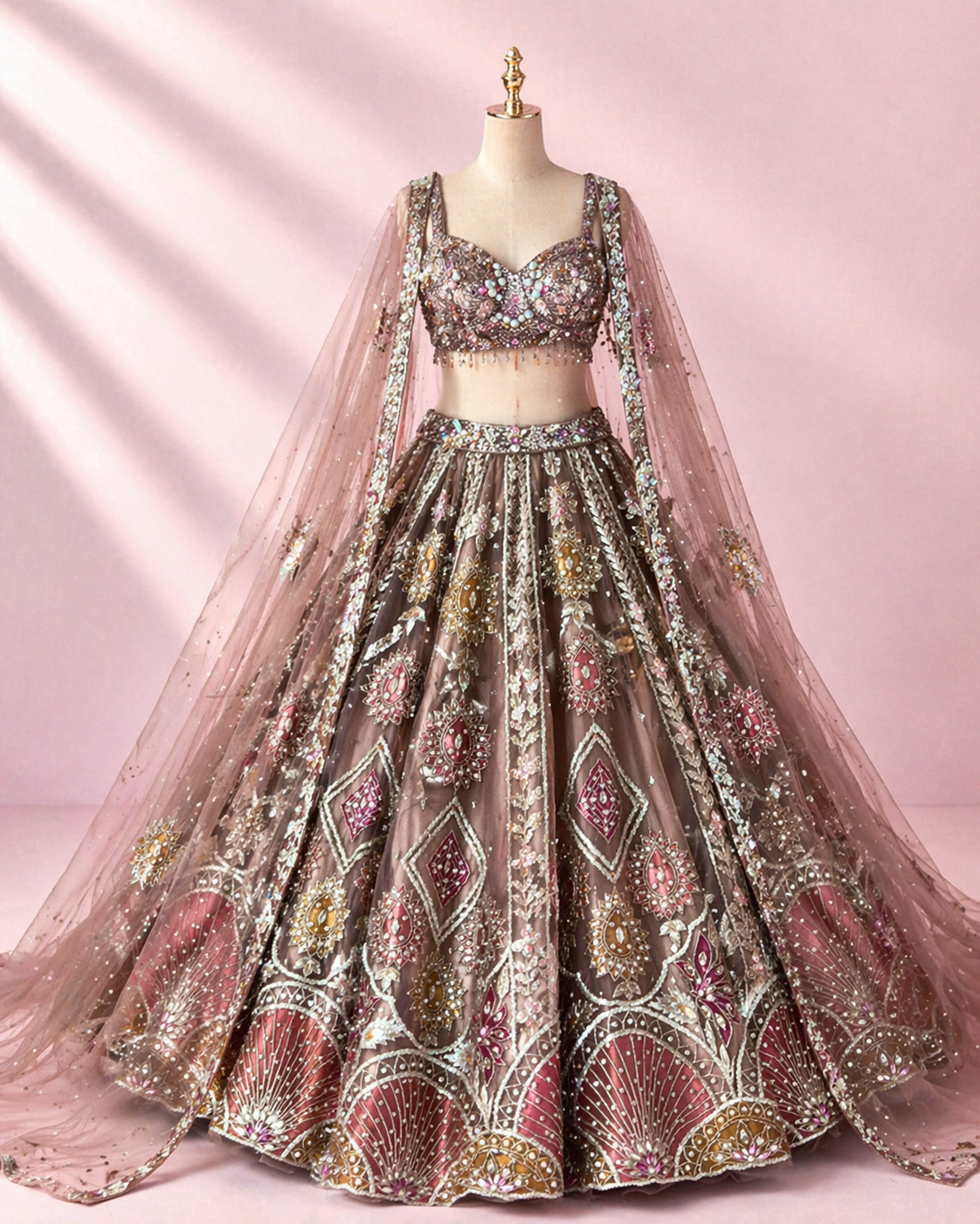 Rust Brown Embroidered Bridal Lehenga with Intricate Stone & Bead Work