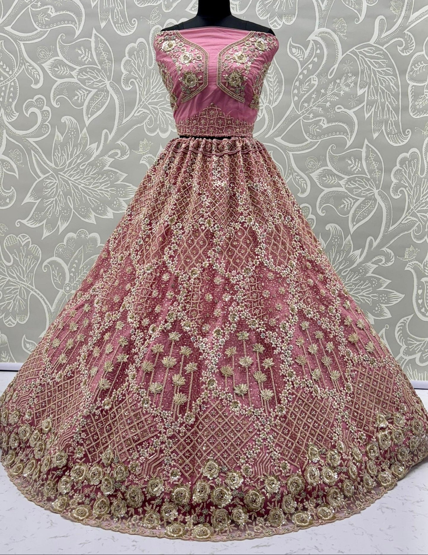 Rose Pink Rainbow Sequin Embroidered Lehenga