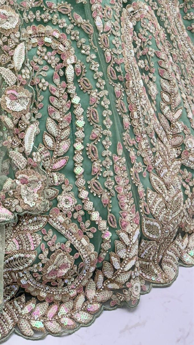 Sage Green Sequin & Dori Embroidered Lehenga