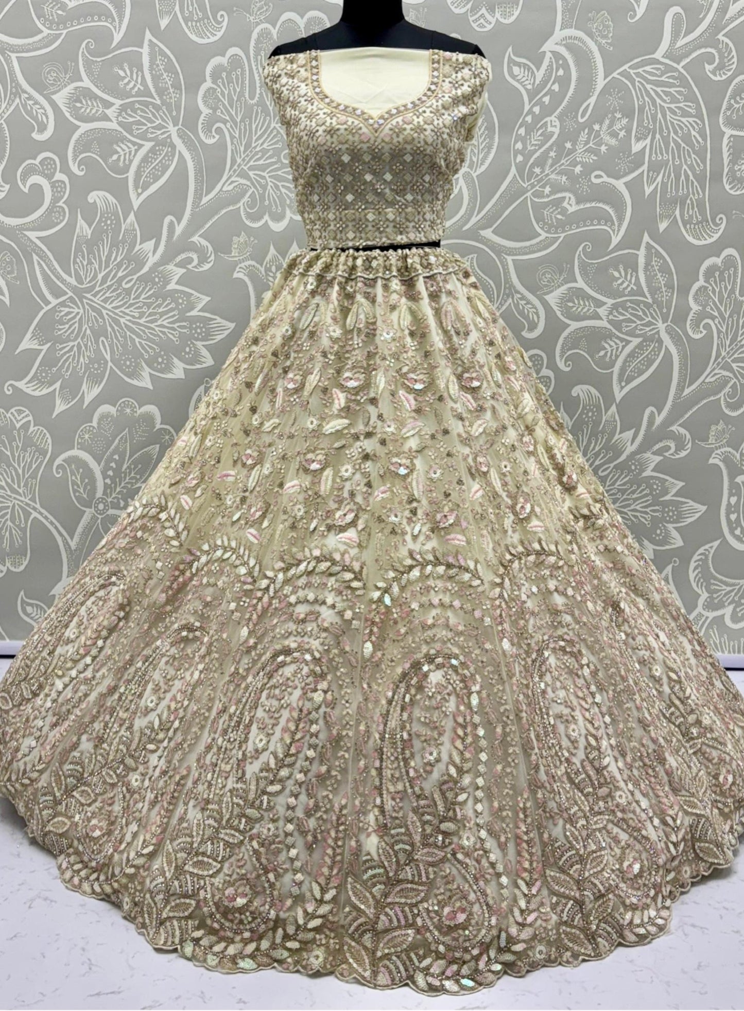 Off-White Rainbow Sequin Lehenga Choli with Dori Embroidery