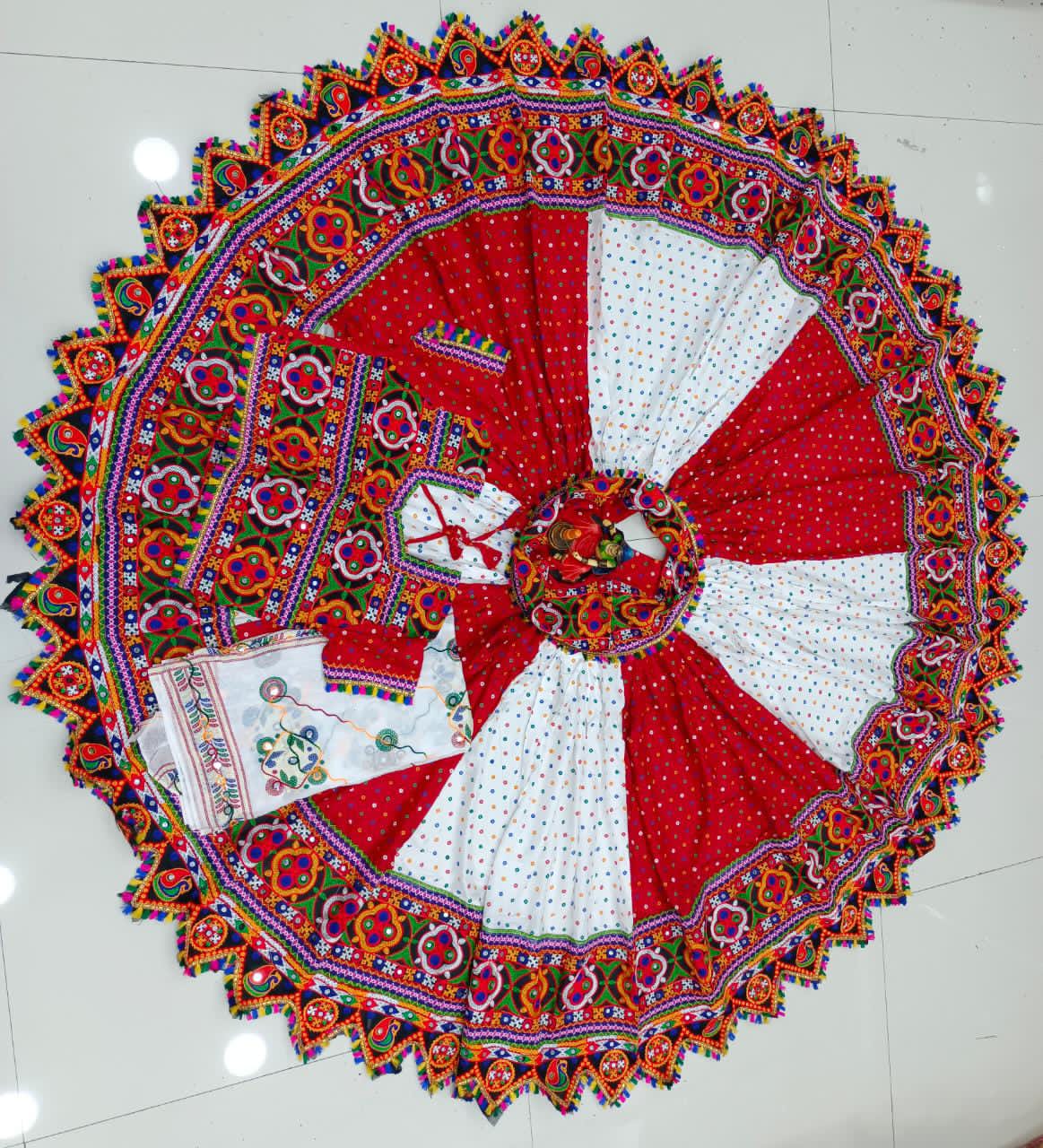 Bandhani Cotton Lehenga Set with Real Mirror Work