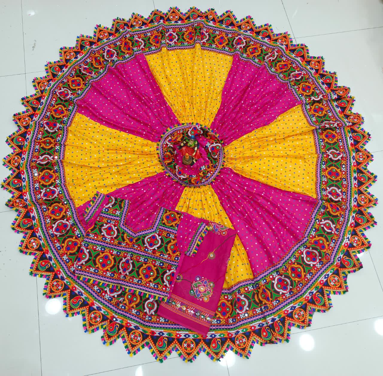 Bandhani Cotton Lehenga Set with Real Mirror Work
