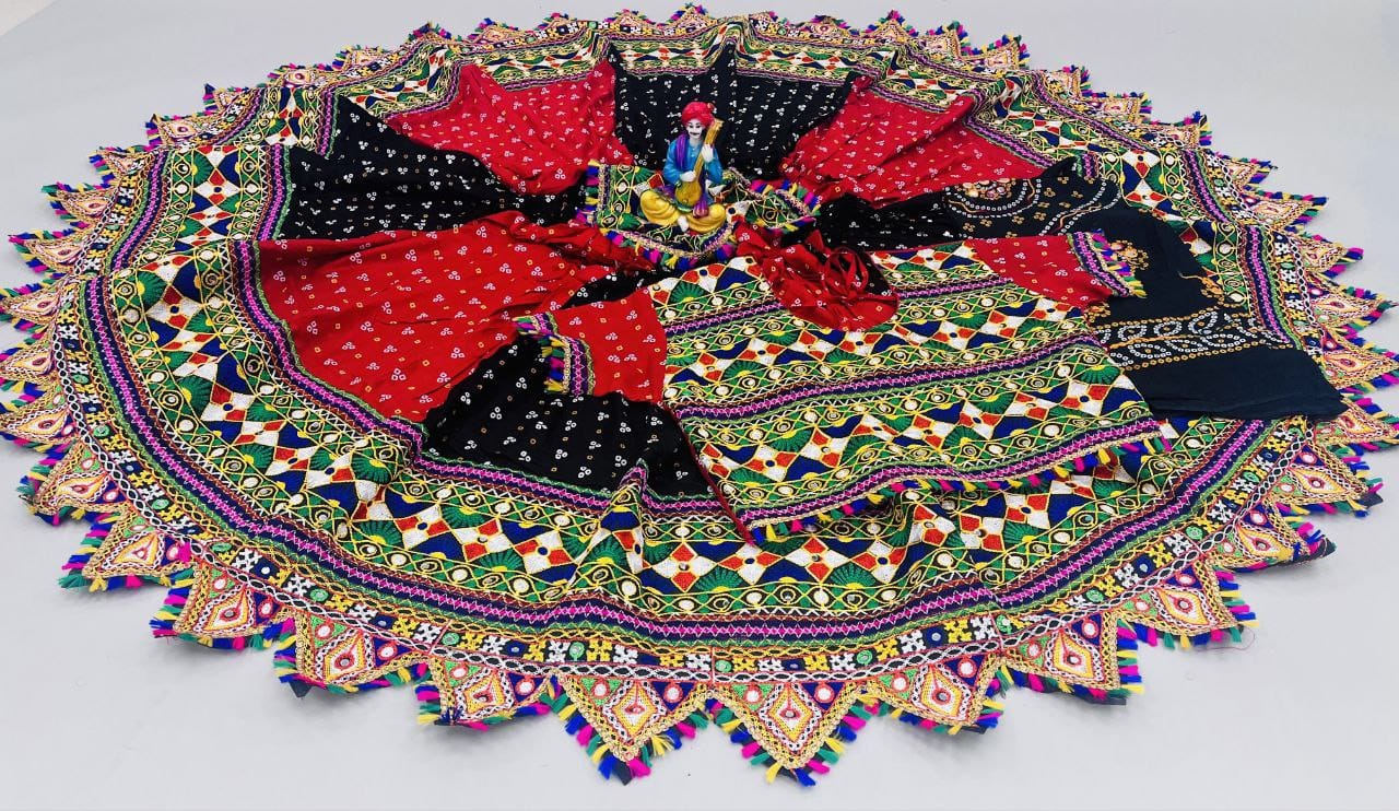Bandhani Cotton Lehenga Set with Real Mirror Work