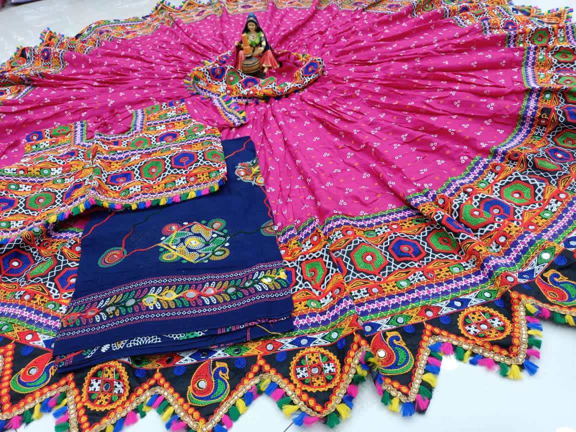 Bandhani Cotton Lehenga Set with Real Mirror Work