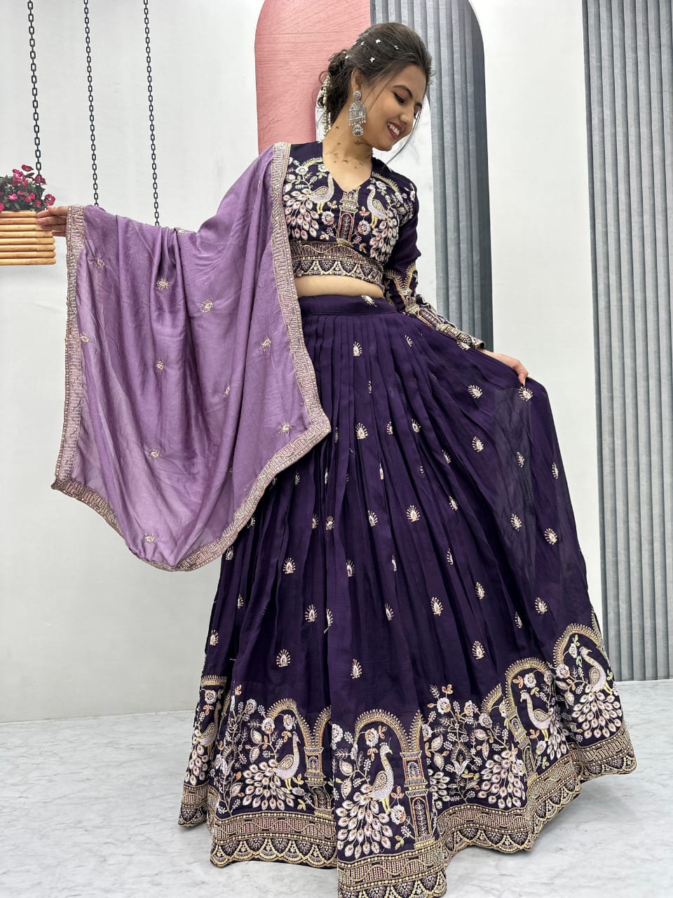 Purple Silk Embroidered Lehenga Choli with Dupatta – Fully Stitched (Sizes S to 2XL)