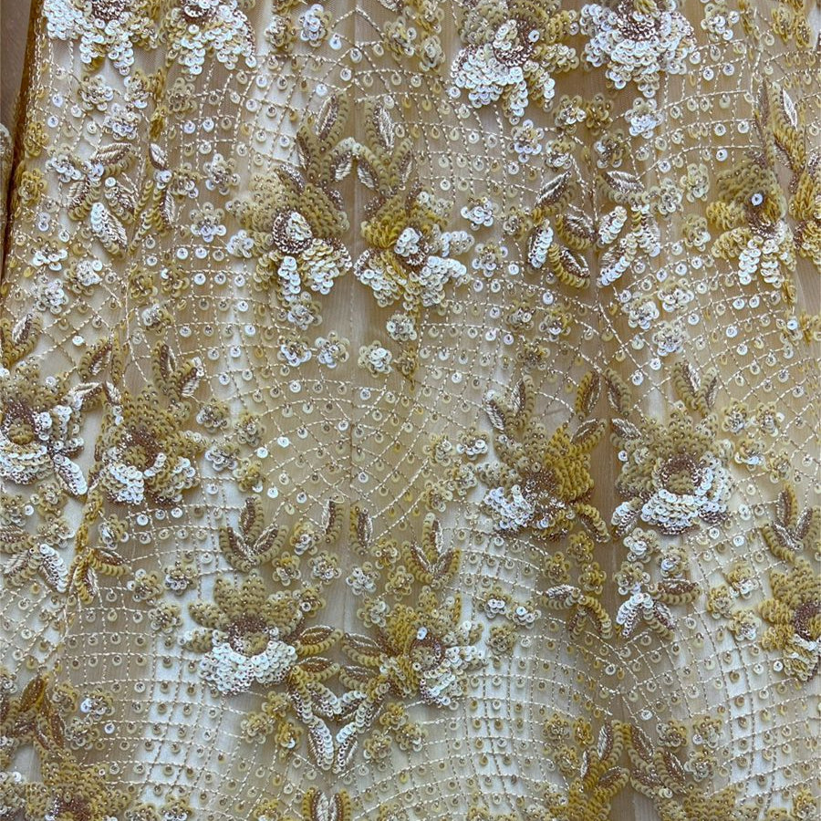 Yellow Gold Embroidered Zari Work Lehenga for Bridal or Luxe Events