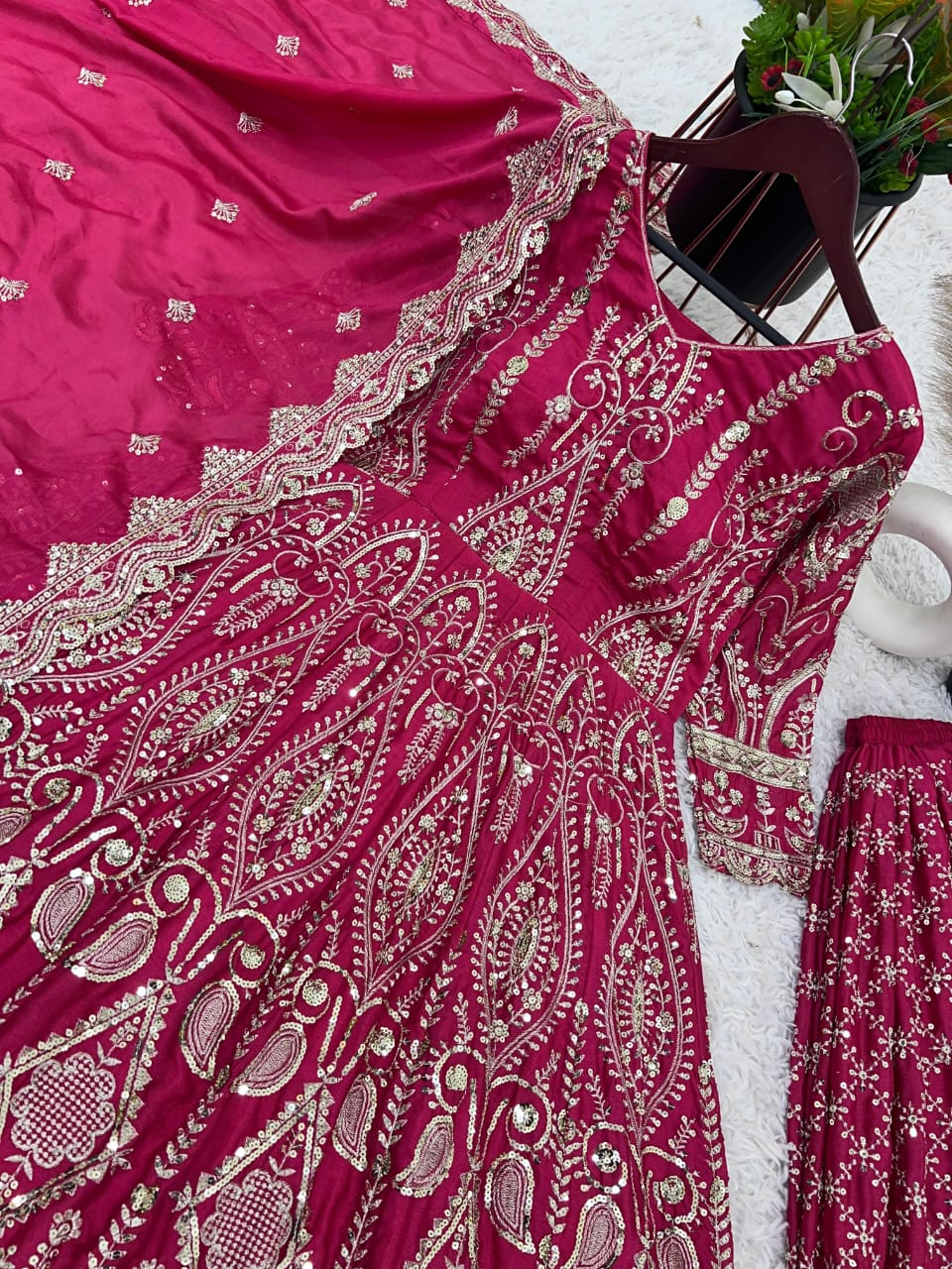 Heavily Embroidered Pink Anarkali Gown & Sharara Set with Dupatta β Party Wear | Sizes XL to XXL