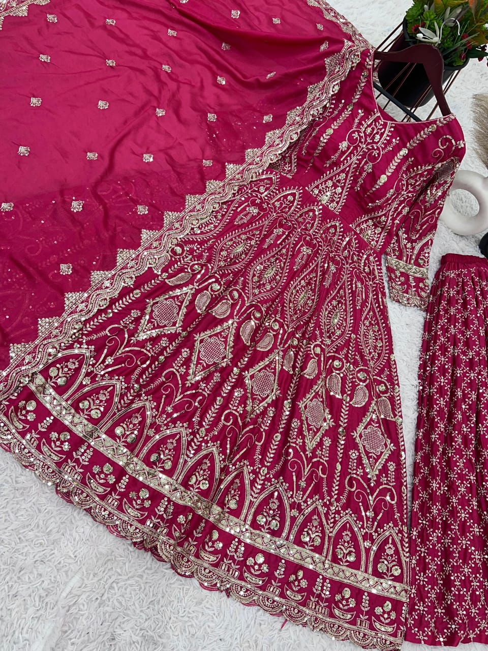 Heavily Embroidered Pink Anarkali Gown & Sharara Set with Dupatta β Party Wear | Sizes XL to XXL