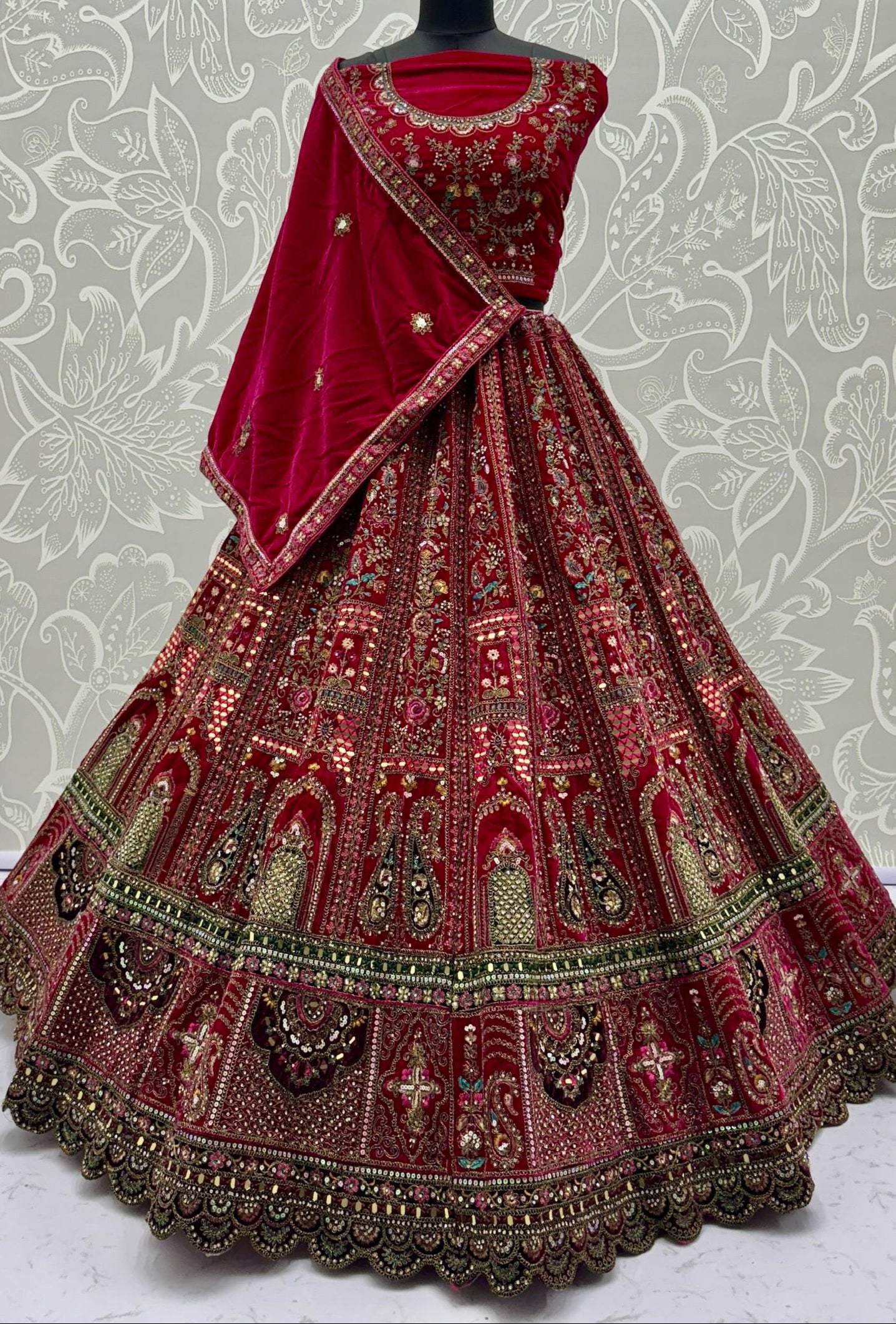Rani Pink Bridal Lehenga with Heavy Embellishments & Double Dupatta