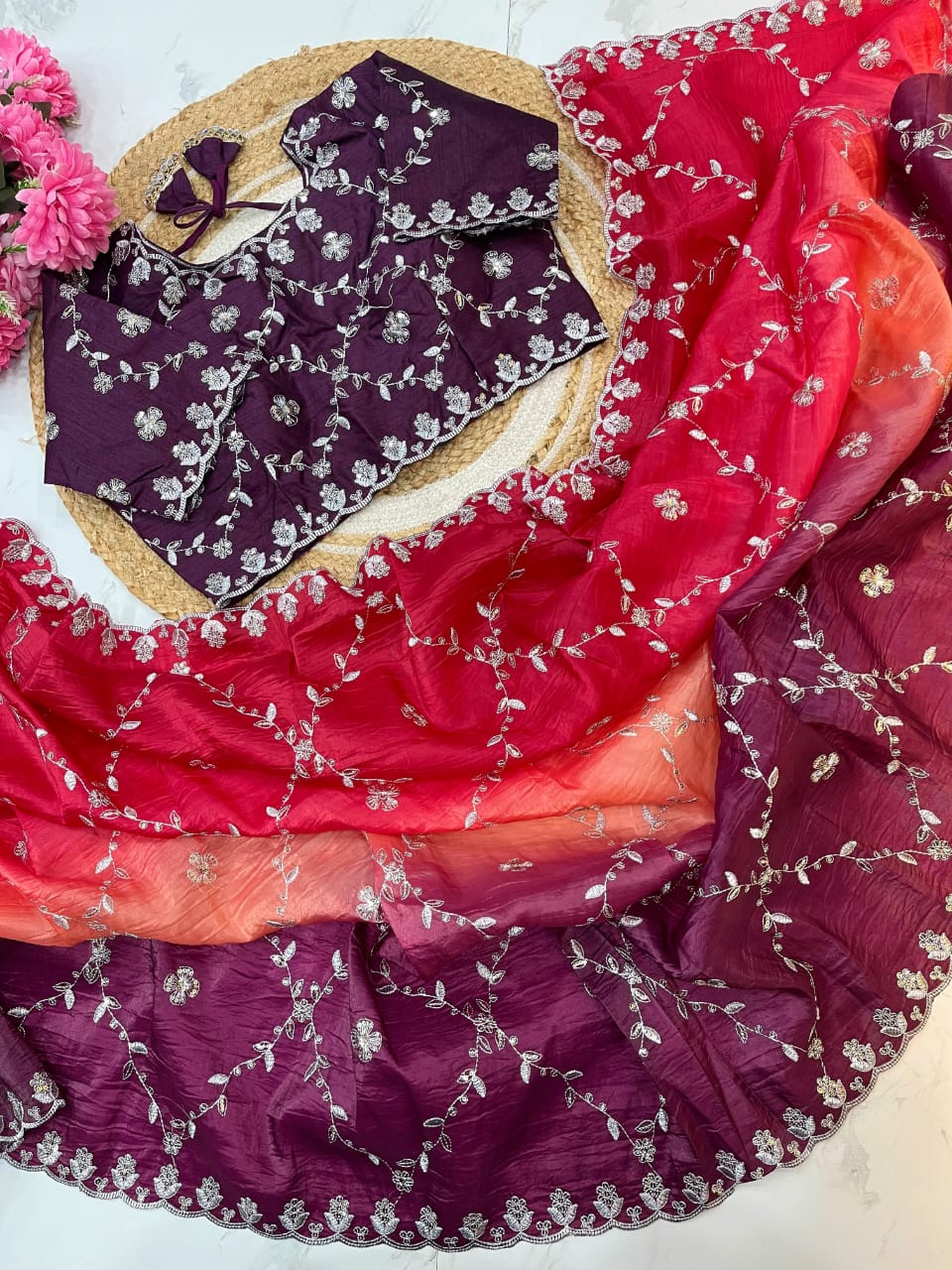 Gold-Crush Sequin Embroidered Saree.
