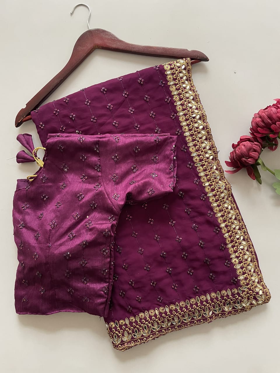 Faux Georgette Sequin & Mirror Work Saree