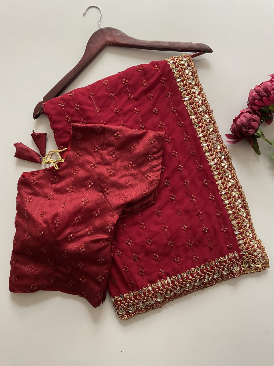 Faux Georgette Sequin & Mirror Work Saree
