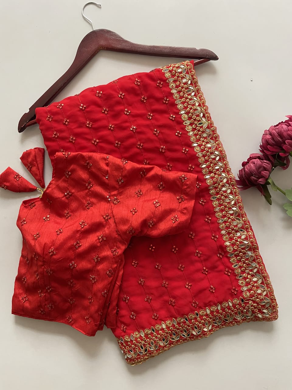 Faux Georgette Sequin & Mirror Work Saree