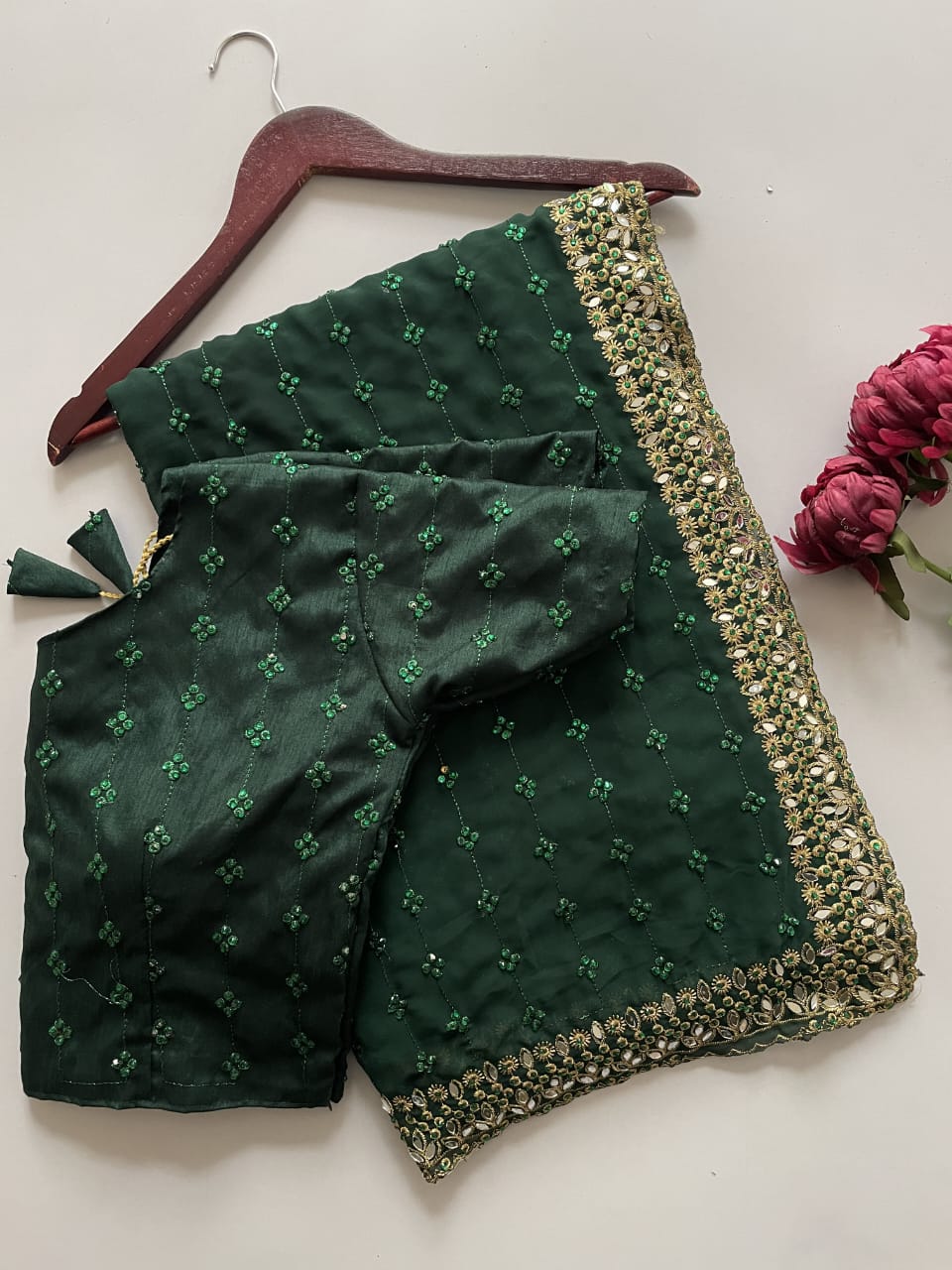 Faux Georgette Sequin & Mirror Work Saree