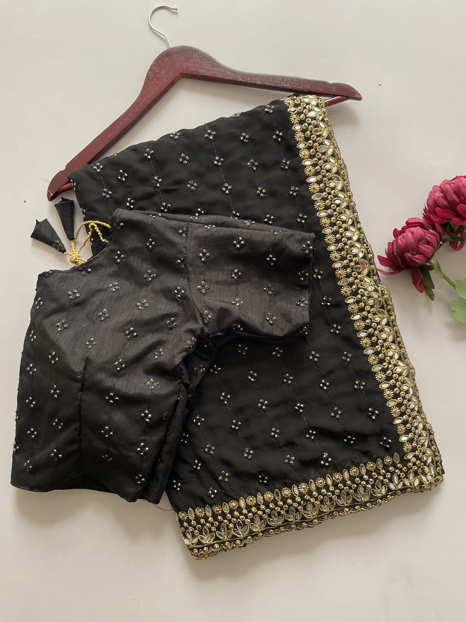Faux Georgette Sequin & Mirror Work Saree