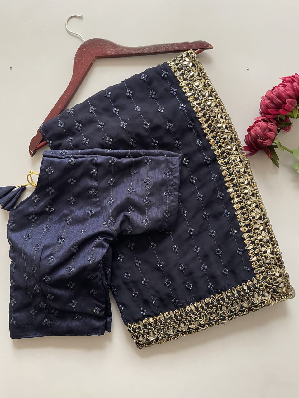 Faux Georgette Sequin & Mirror Work Saree