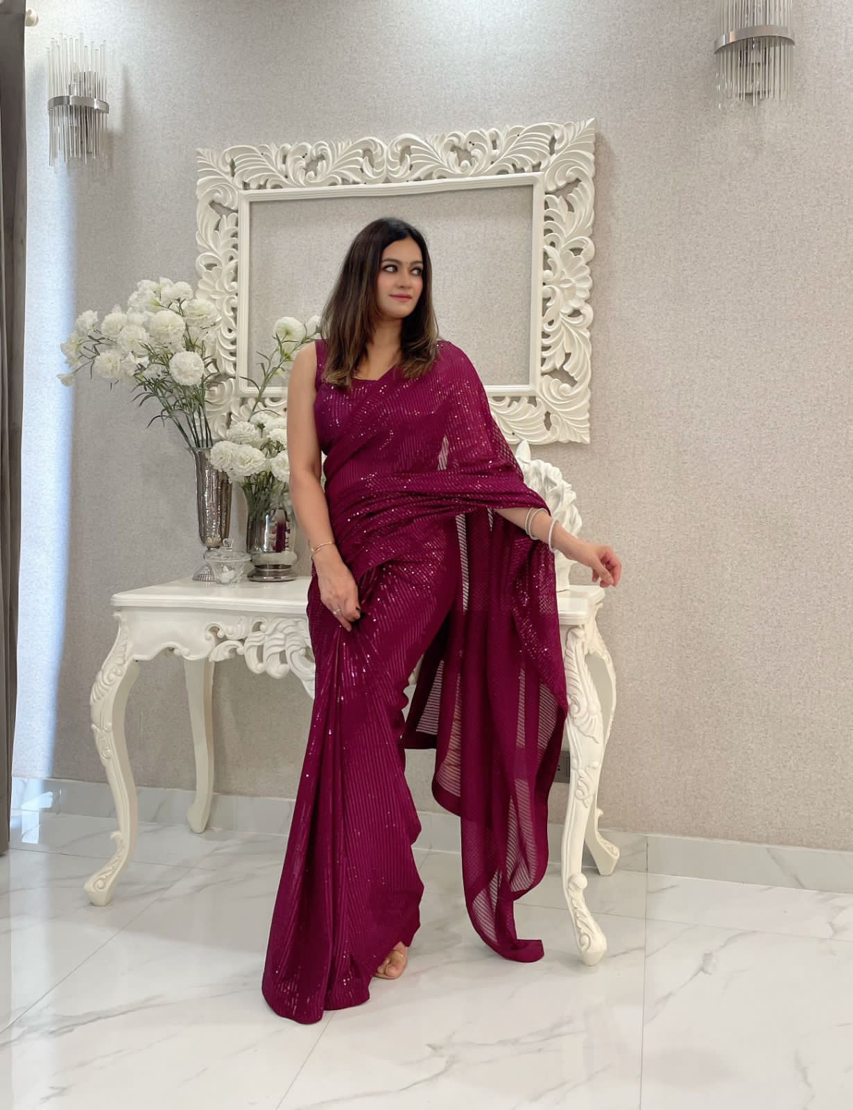 Georgette Sequin Saree