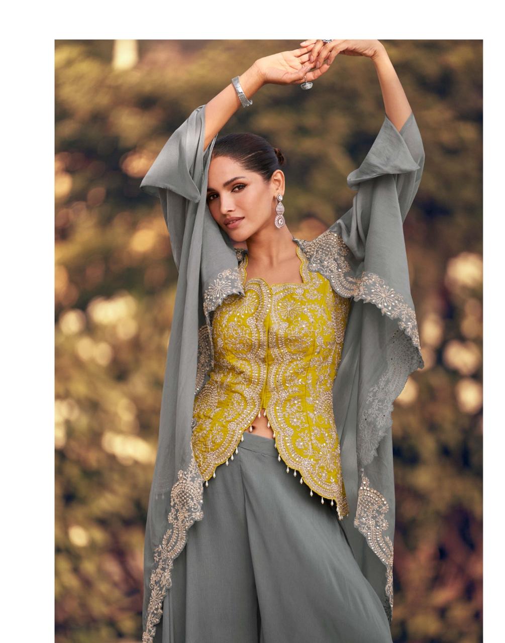 Luxe Silk Co-Ord Set with Embroidered Cape Jacket