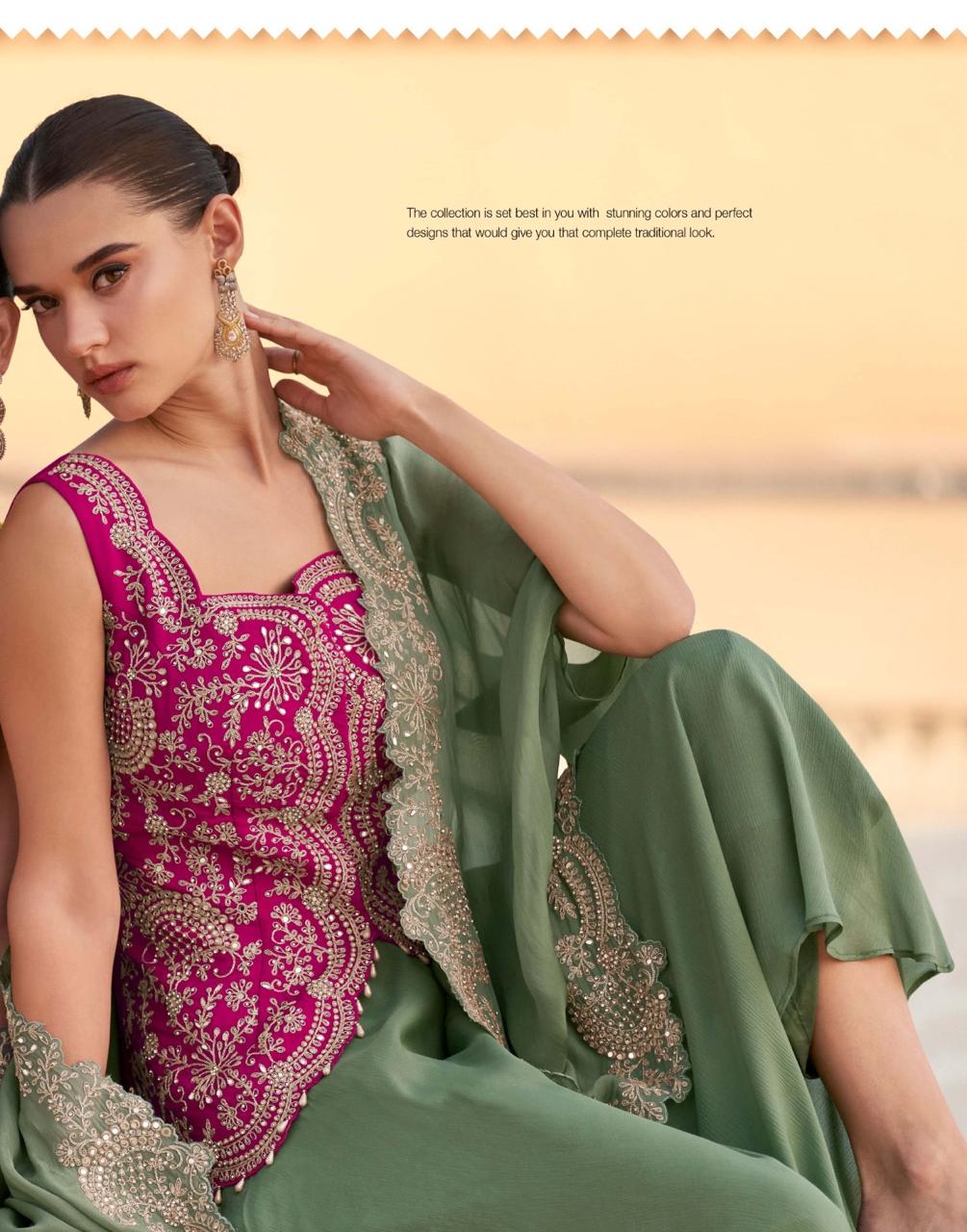 Luxe Silk Co-Ord Set with Embroidered Cape Jacket