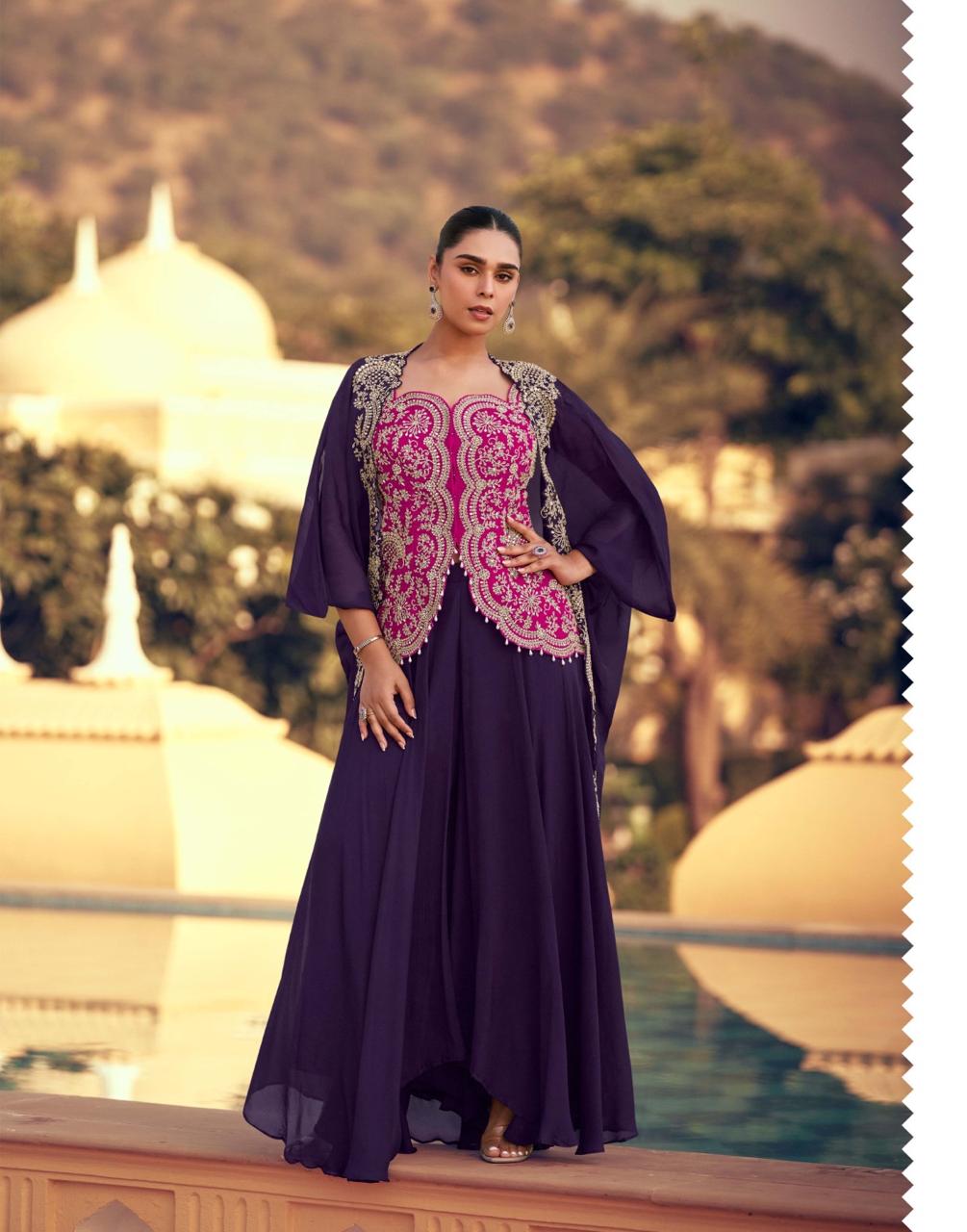 Luxe Silk Co-Ord Set with Embroidered Cape Jacket