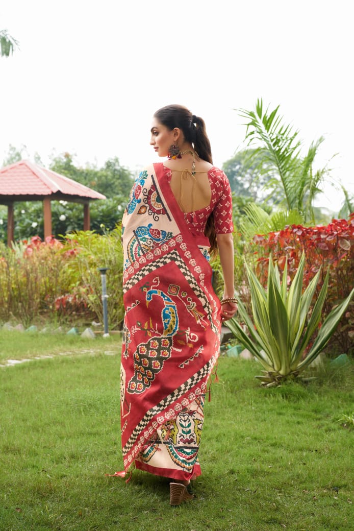 Soft Tussar Silk Patola Print Saree