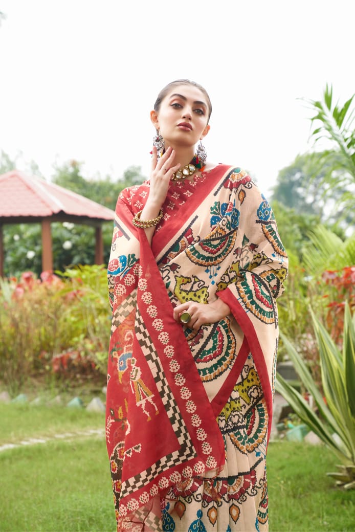 Soft Tussar Silk Patola Print Saree