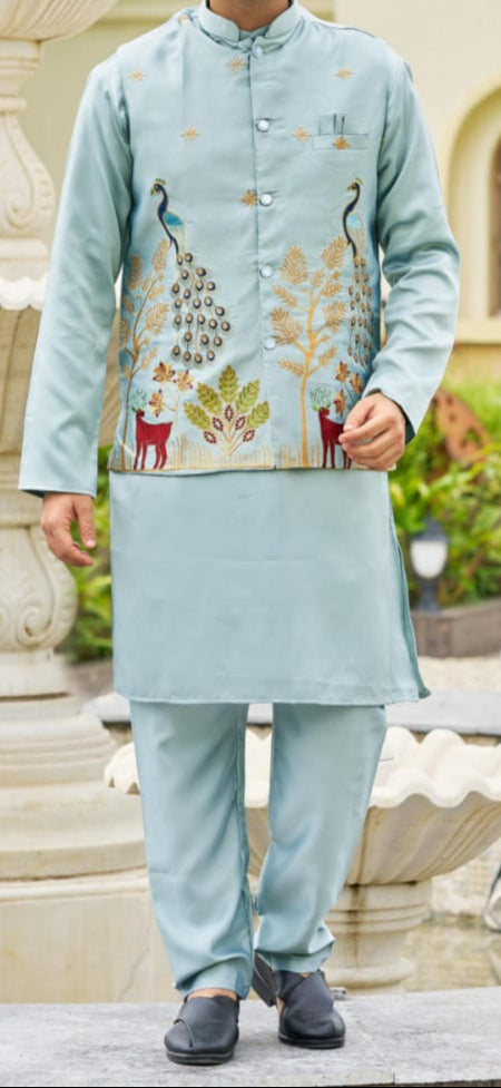Malai Satin Embroidered Kurta Set