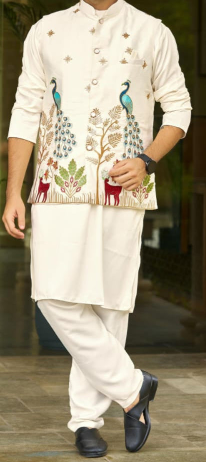 Malai Satin Embroidered Kurta Set