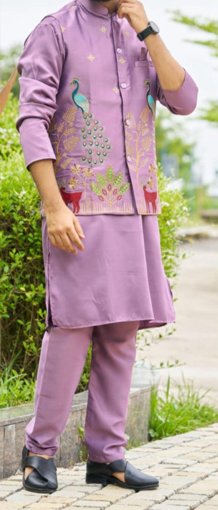 Malai Satin Embroidered Kurta Set