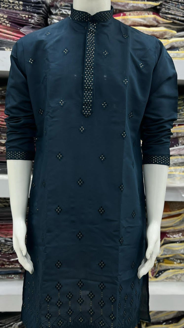 Men’s Premium Silk Embroidered Kurta-Set