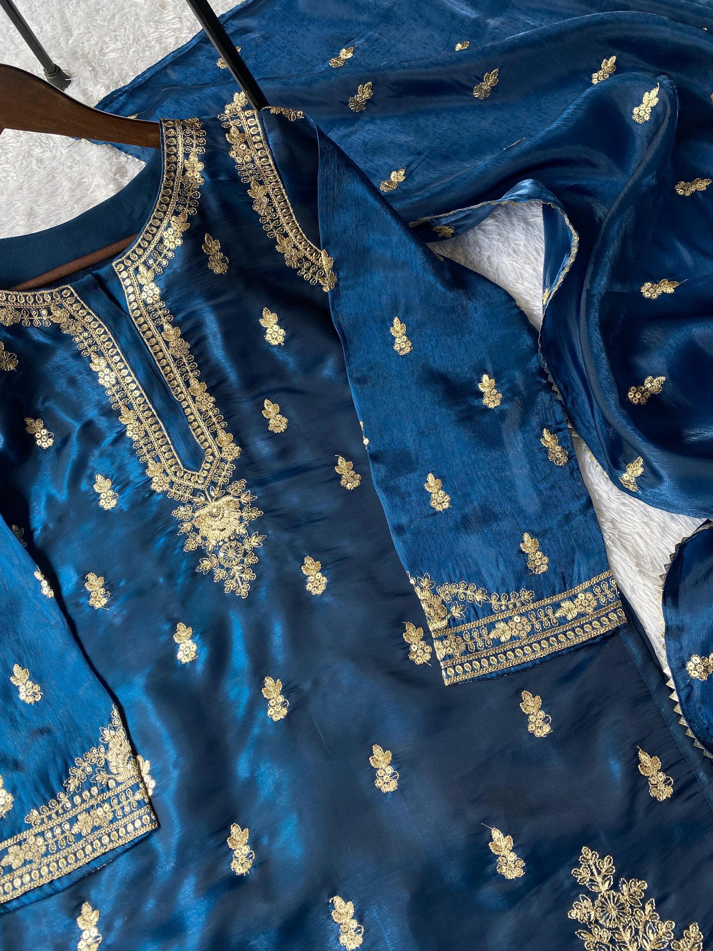 Blue Zahra Embellished Sharara Set | Eid & Wedding Edit