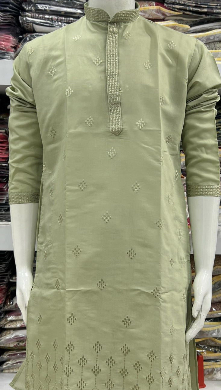 Men’s Premium Silk Embroidered Kurta-Set