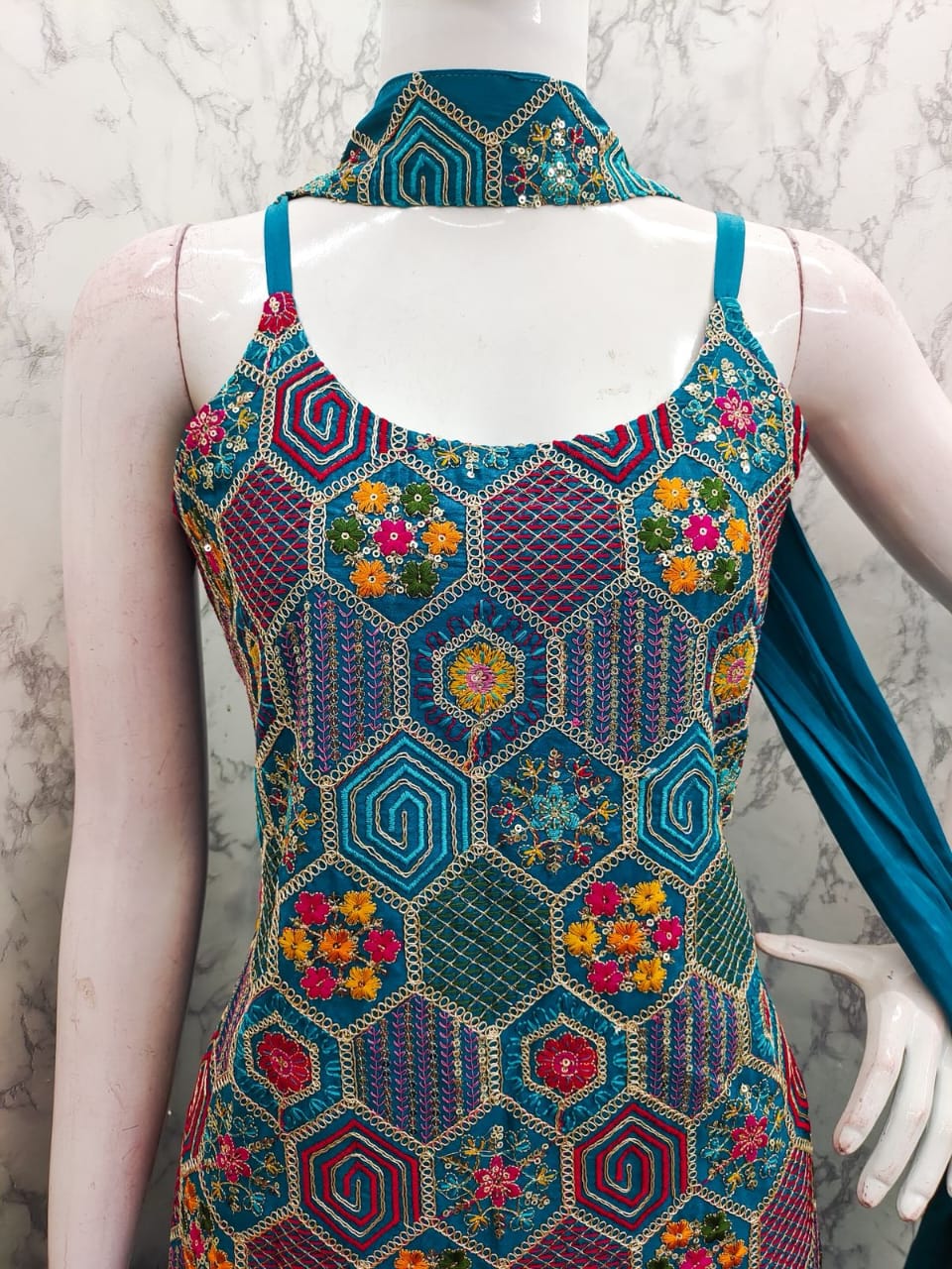 The Multicolour Magic – Embroidered Palazzo Set ✨ Colours: Pink | Yellow | White | Blue