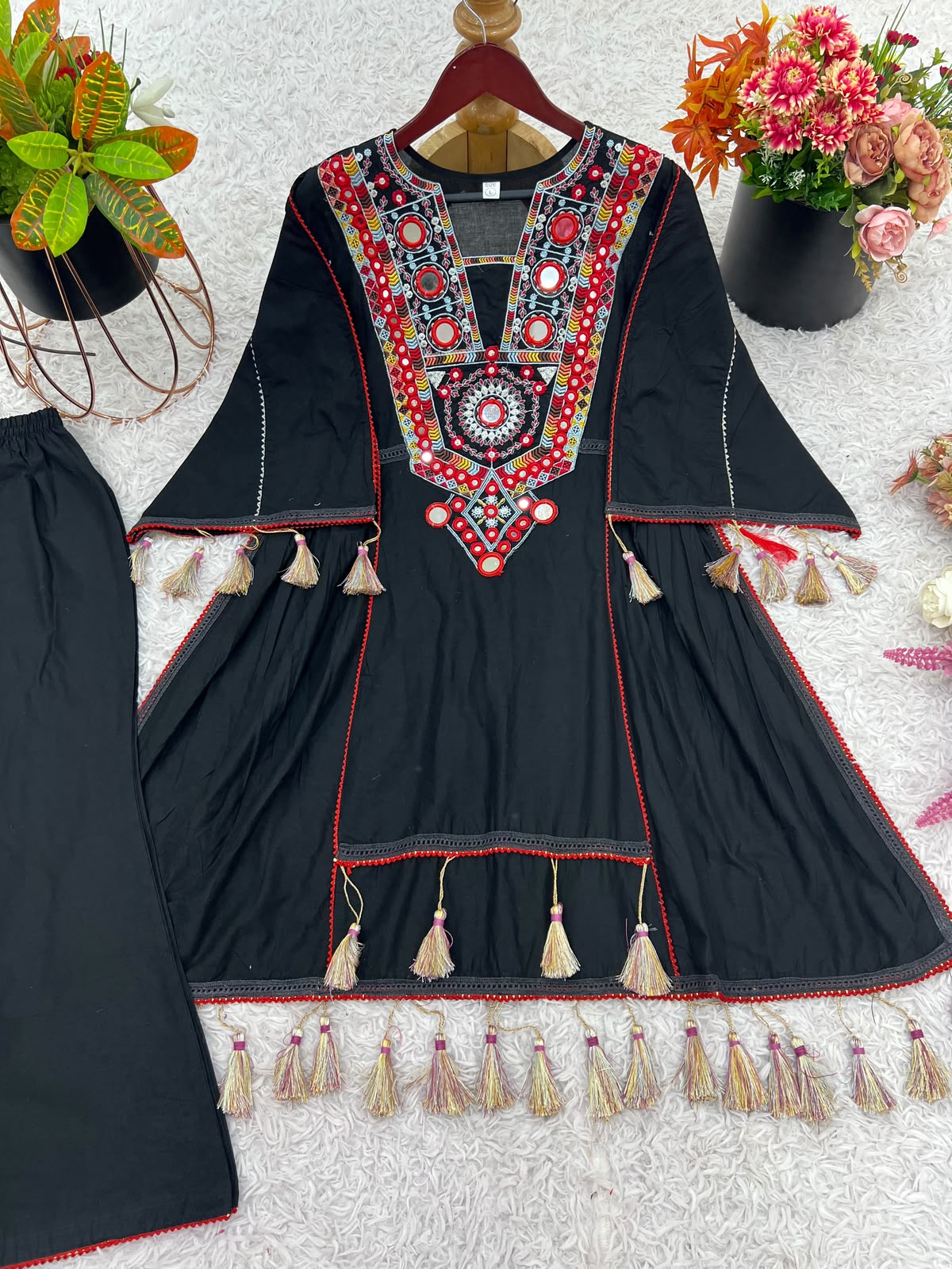 Khadi Cotton Mirror Work Co-ord Set | 2-Piece Indo-Western Set