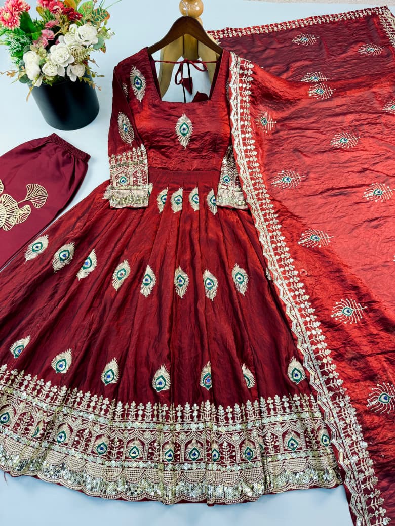 Full-Flair Sequin Embroidered Gown Set with Dupatta