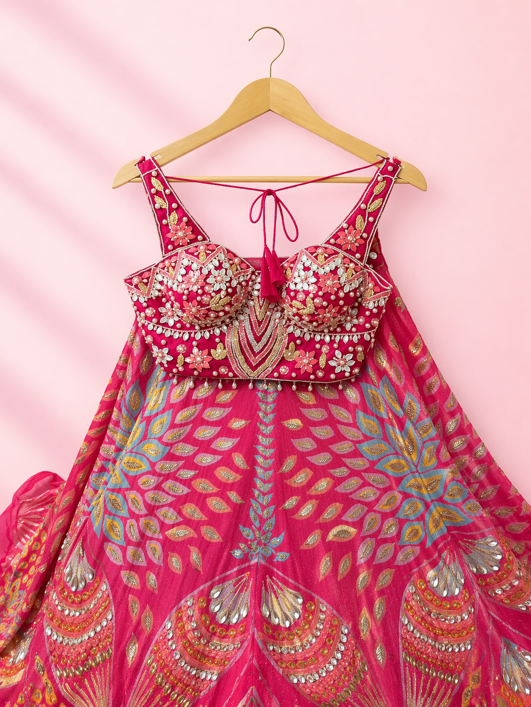 Fuchsia Peacock Embroidered Bridal Lehenga with Intricate Stone & Bead Work