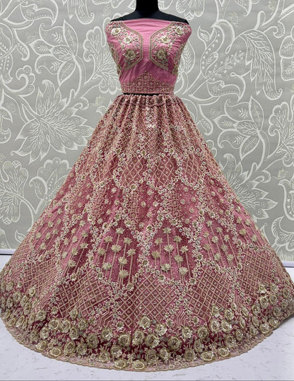 Rose Pink Rainbow Sequin Embroidered Lehenga