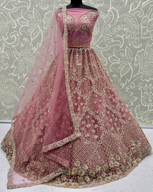 Rose Pink Rainbow Sequin Embroidered Lehenga