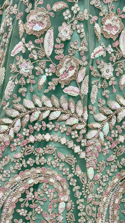 Sage Green Sequin & Dori Embroidered Lehenga