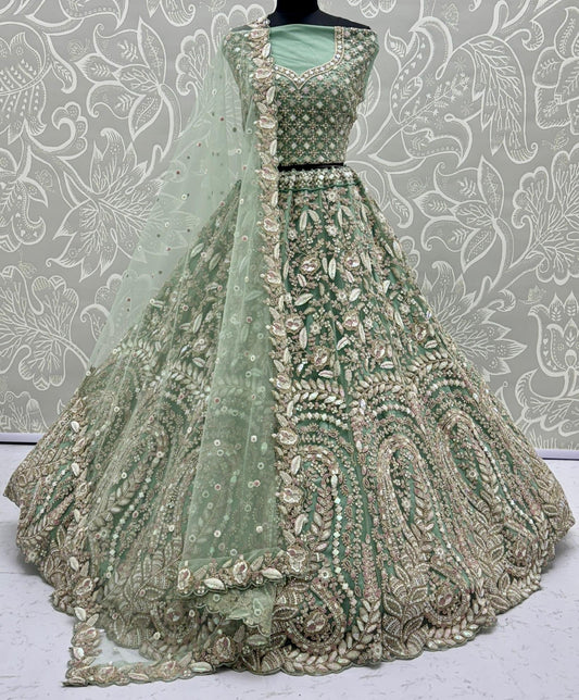 Sage Green Sequin & Dori Embroidered Lehenga