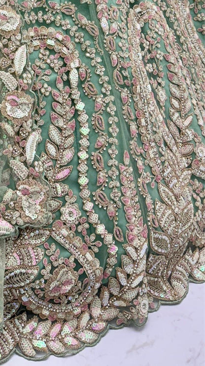 Sage Green Sequin & Dori Embroidered Lehenga