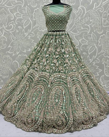 Sage Green Sequin & Dori Embroidered Lehenga