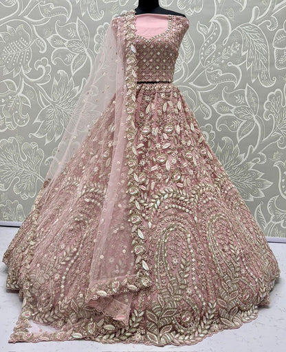 Blush Pink Lehenga with Rainbow Sequin & Dori Embroidery