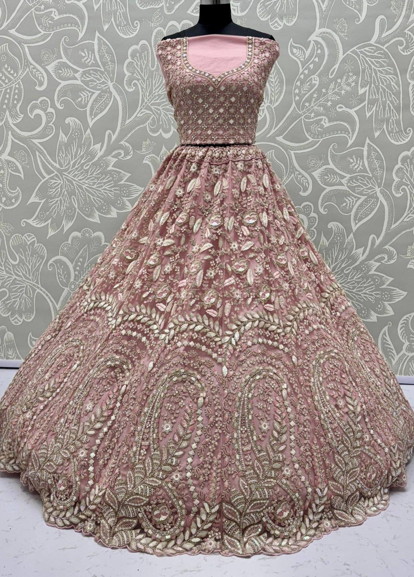 Blush Pink Lehenga with Rainbow Sequin & Dori Embroidery