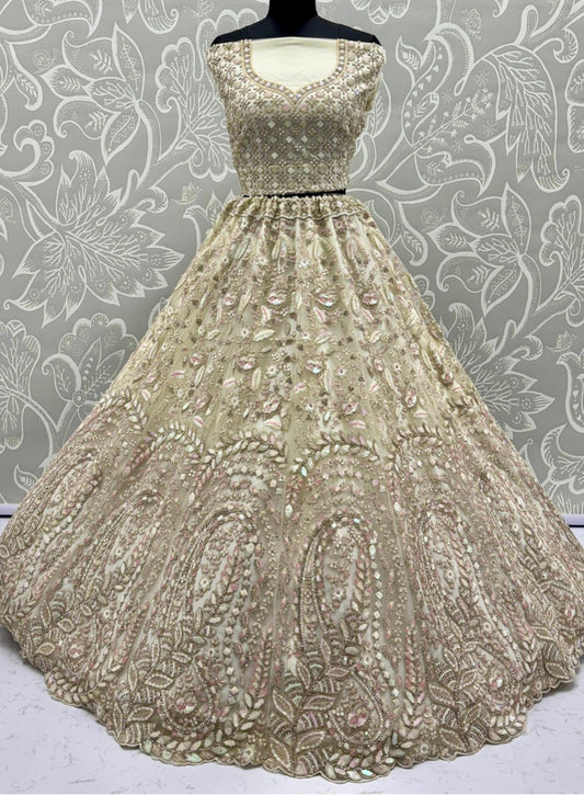 Off-White Rainbow Sequin Lehenga Choli with Dori Embroidery
