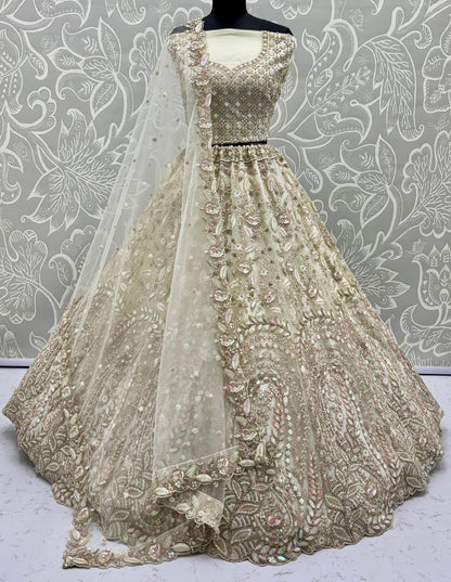 Off-White Rainbow Sequin Lehenga Choli with Dori Embroidery