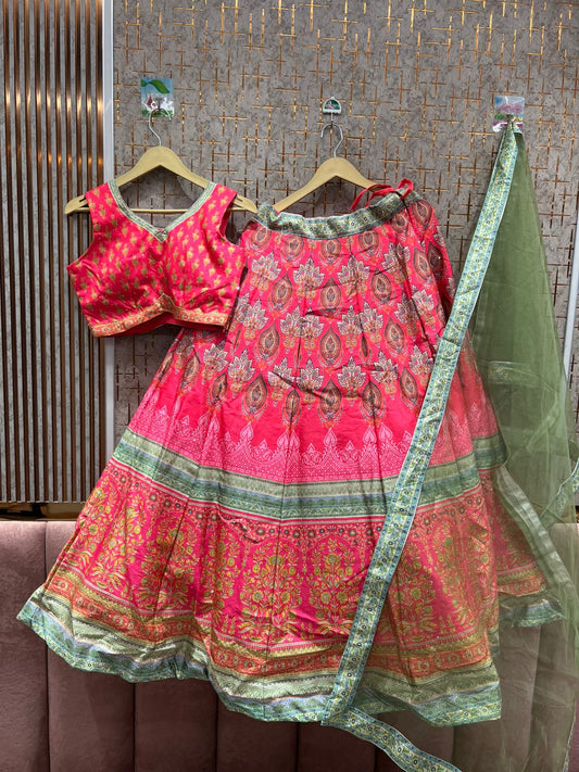 Pink & Sage Garden Luxe Lehenga Set with Gold Accents