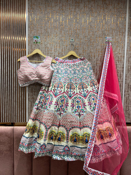 Peacock Royale Lehenga in Off-White with Pink Accents