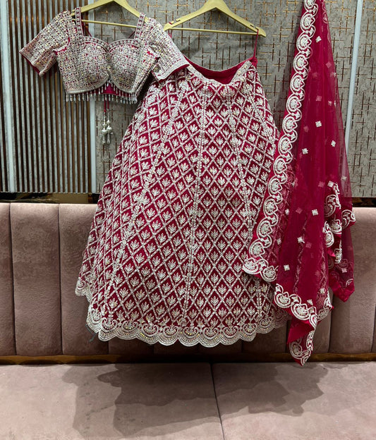 Radiant in Red and Blue | Luxe Full-Flair Embellished Lehenga Set