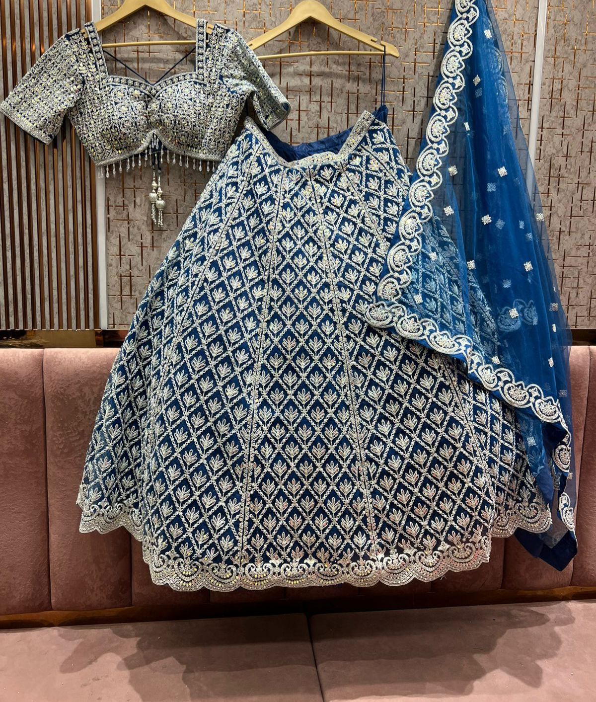 Radiant in Red and Blue | Luxe Full-Flair Embellished Lehenga Set